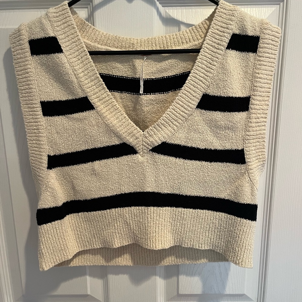 Free People Striped V-Neck Knit Crop Top